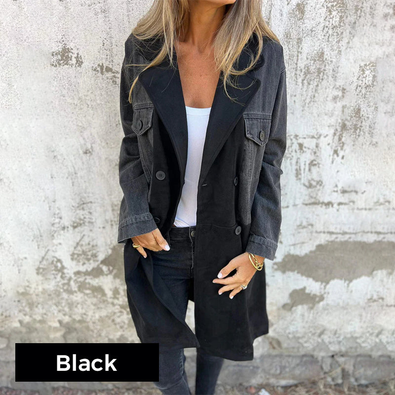 Trenchcoat van gemiddelde lengte met denim-jeans naden