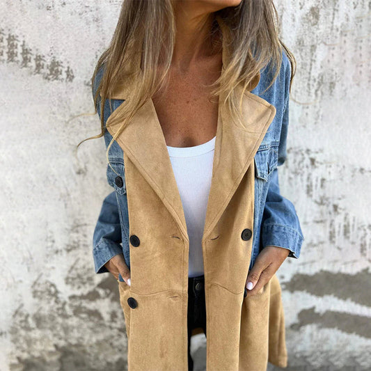 Trenchcoat van gemiddelde lengte met denim-jeans naden
