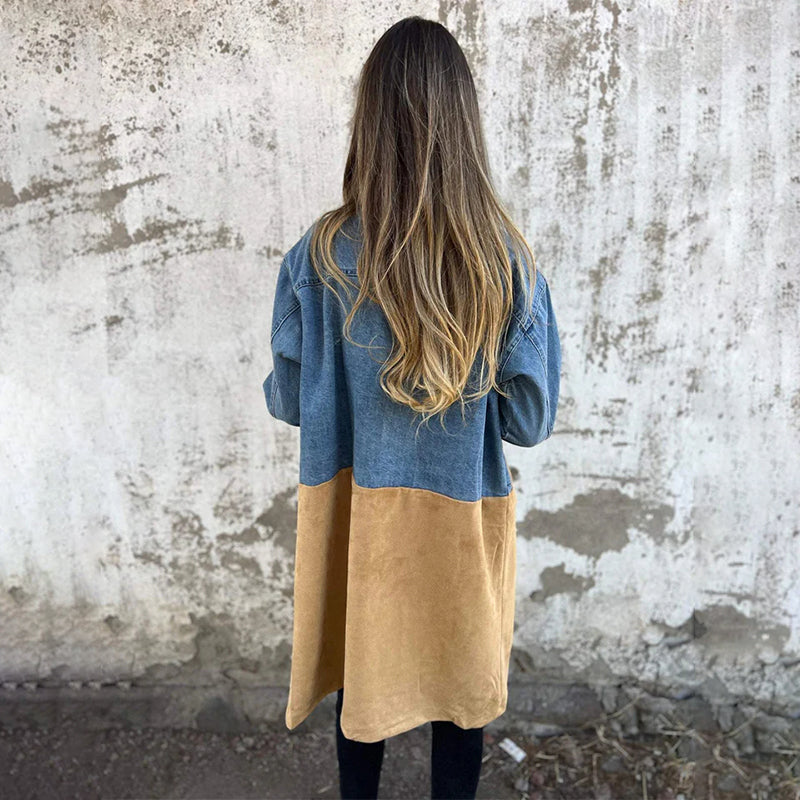 Trenchcoat van gemiddelde lengte met denim-jeans naden