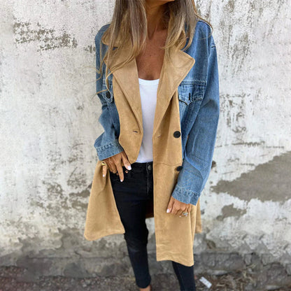 Trenchcoat van gemiddelde lengte met denim-jeans naden