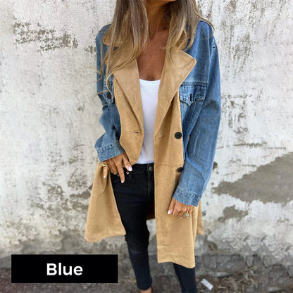 Trenchcoat van gemiddelde lengte met denim-jeans naden