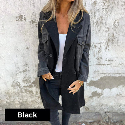 Trenchcoat van gemiddelde lengte met denim-jeans naden